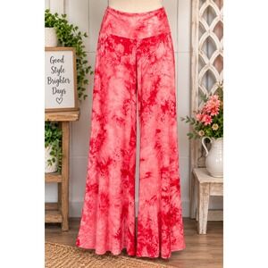 Johnny M Pink Tie Dye Wide Leg Palazzo Pants High Waist Red Medium NEW